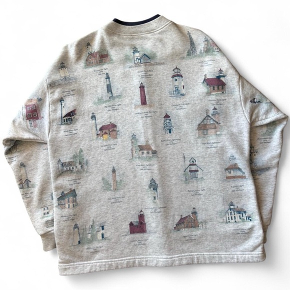 Vintage 90s Lighthouse Print Cardigan, Size XL - Picture 3 of 3